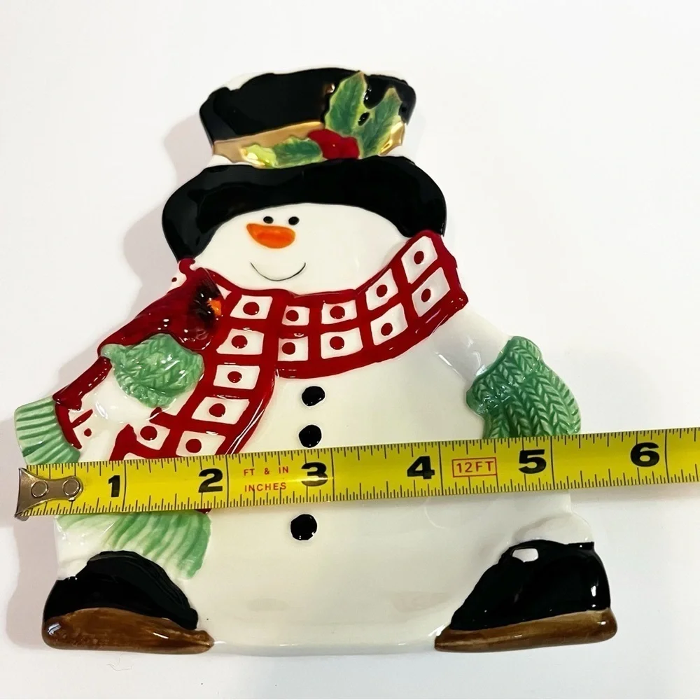 Fitz & Floyd Holly Berry Snowman Snack Plate with Box 7